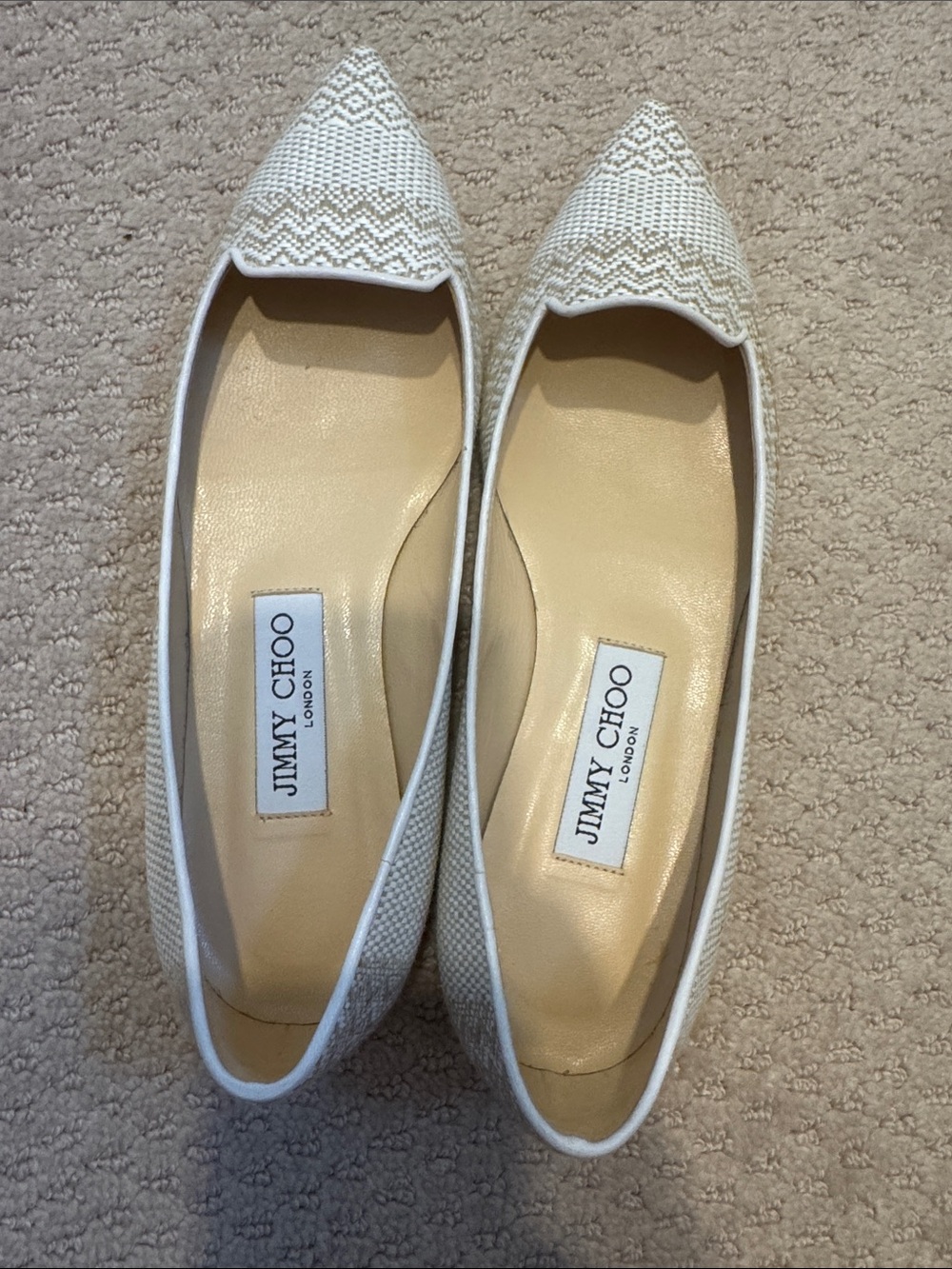 Jimmy Choo White Woven Pointed Ballet Flats Womens EU36